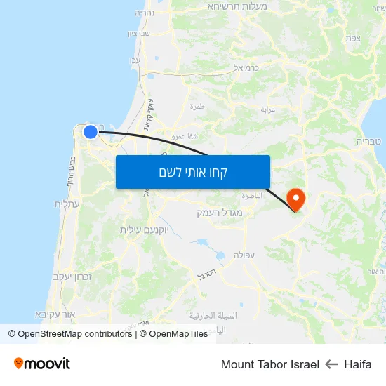 מפת Haifa לMount Tabor Israel