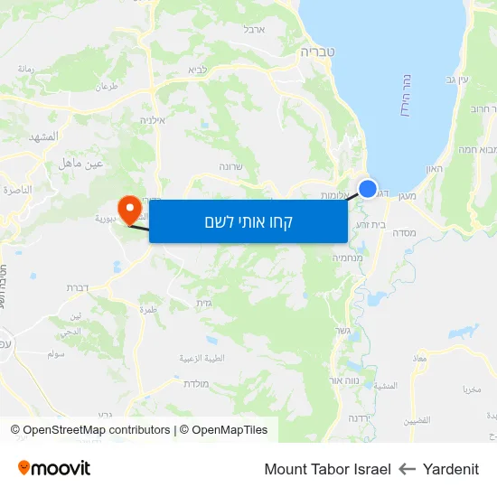 מפת Yardenit לMount Tabor Israel