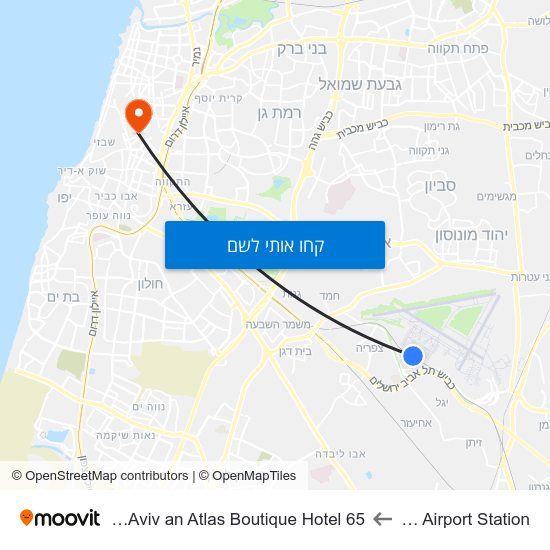 מפת Ben Gurion Airport Station ל65 Hotel Rothschild Tel Aviv an Atlas Boutique Hotel