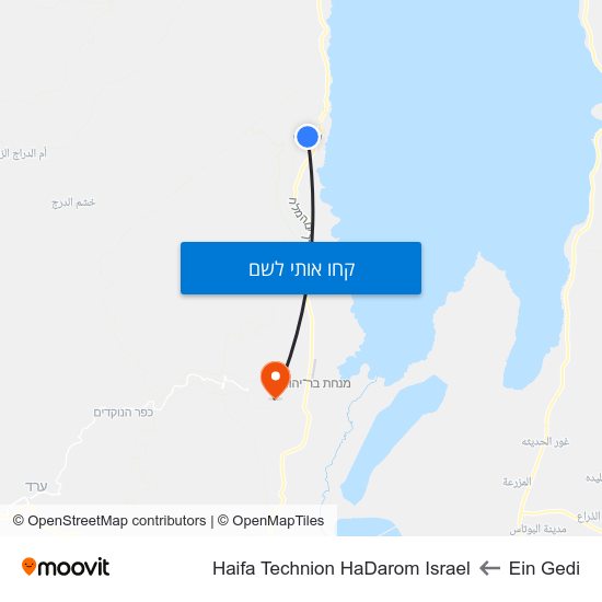 מפת Ein Gedi לHaifa Technion HaDarom Israel