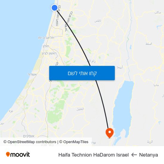 מפת Netanya לHaifa Technion HaDarom Israel