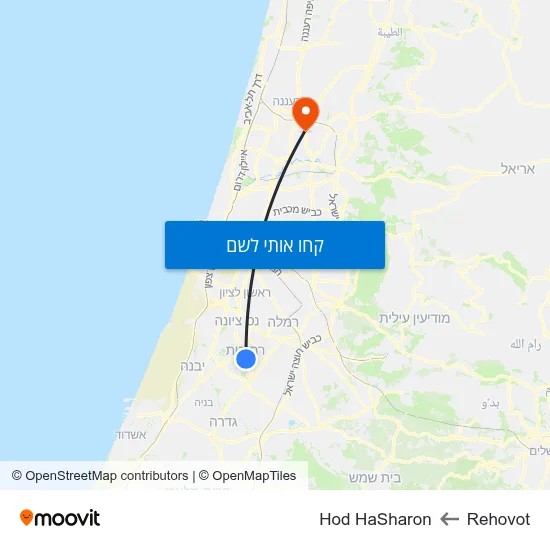 מפת Rehovot לHod HaSharon