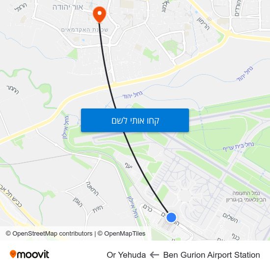 מפת Ben Gurion Airport Station לOr Yehuda