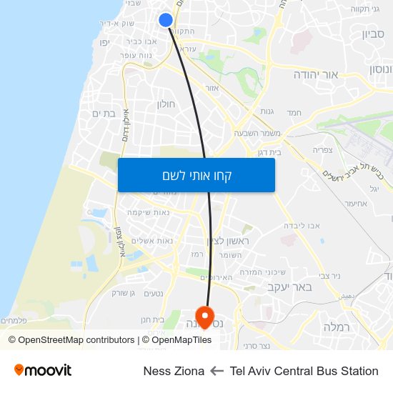 מפת Tel Aviv Central Bus Station לNess Ziona