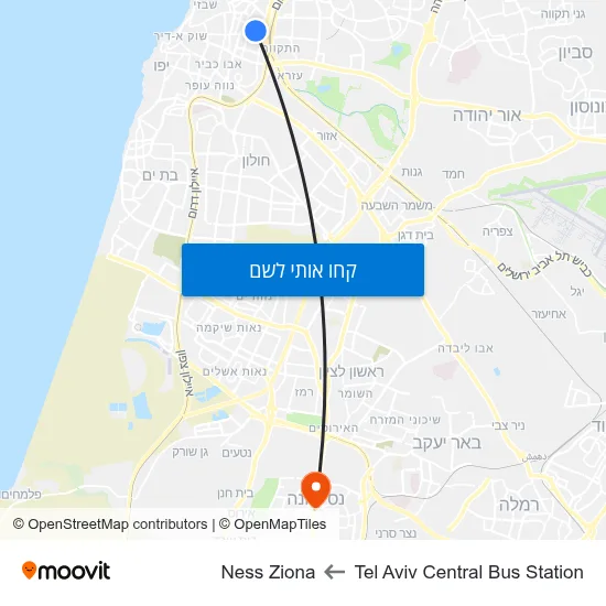 מפת Tel Aviv Central Bus Station לNess Ziona