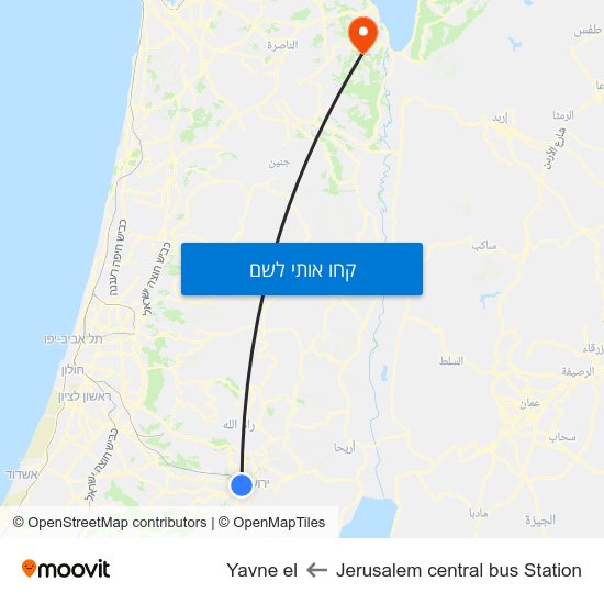 מפת Jerusalem central bus Station לYavne el