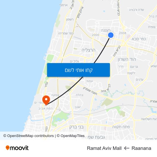 מפת Raanana לRamat Aviv Mall