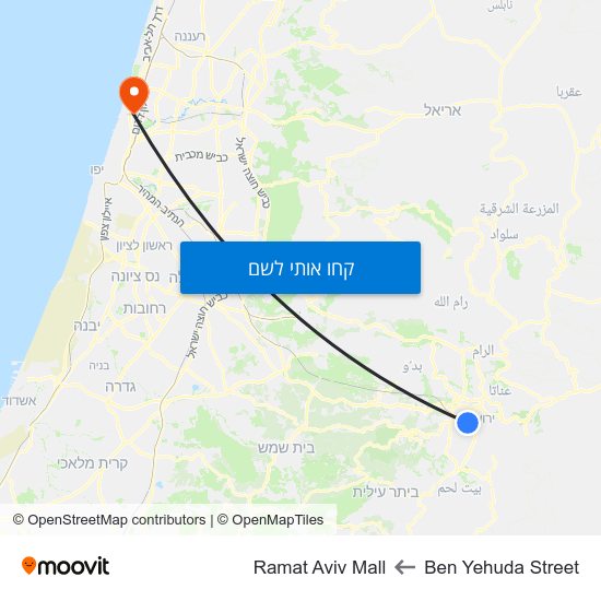 מפת Ben Yehuda Street לRamat Aviv Mall