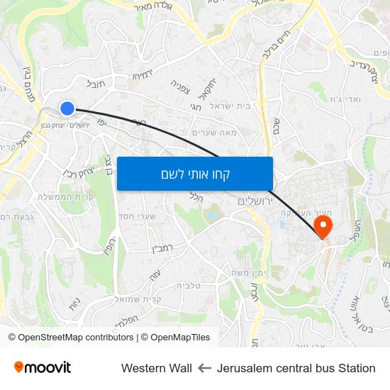 מפת Jerusalem central bus Station לWestern Wall