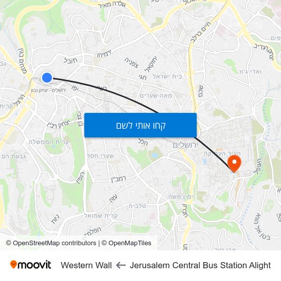 מפת Jerusalem Central Bus Station Alight לWestern Wall