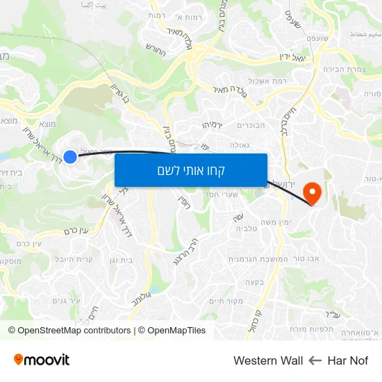 מפת Har Nof לWestern Wall
