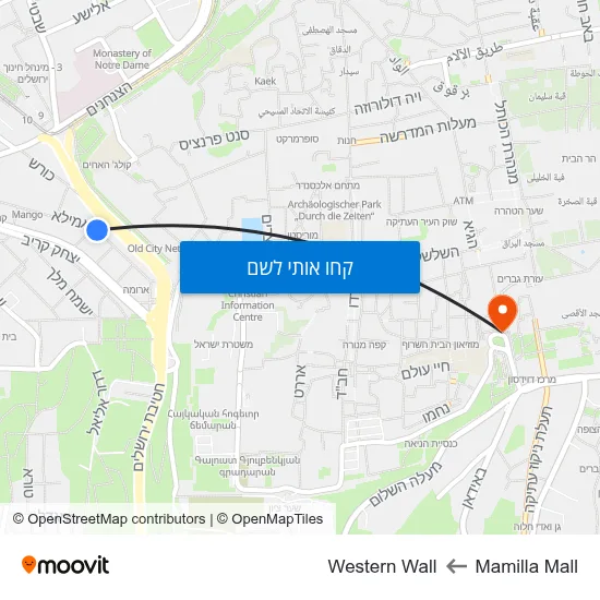 מפת Mamilla Mall לWestern Wall