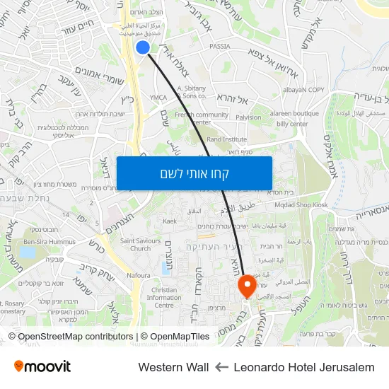 מפת Leonardo Hotel Jerusalem לWestern Wall