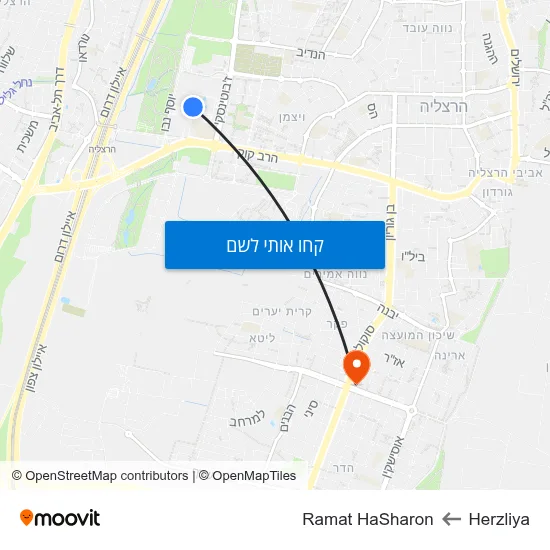 מפת Herzliya לRamat HaSharon