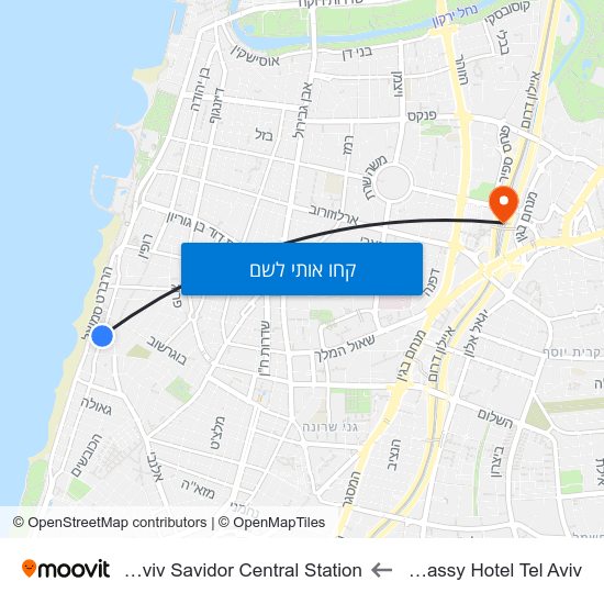 מפת Embassy Hotel Tel Aviv לTel Aviv Savidor Central Station