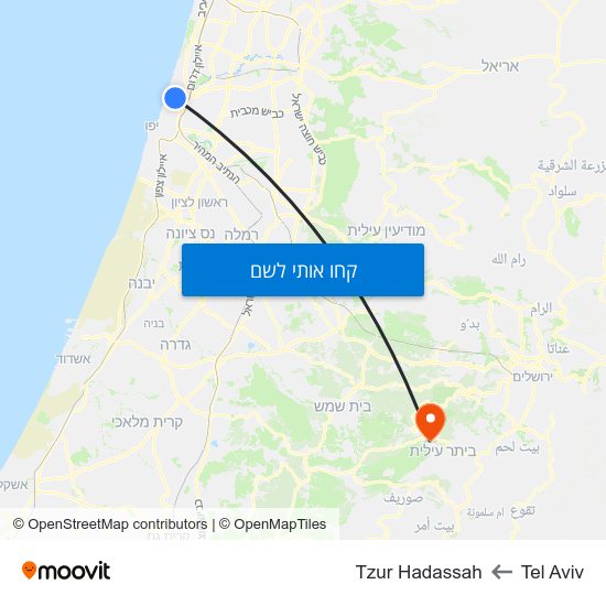 מפת Tel Aviv לTzur Hadassah