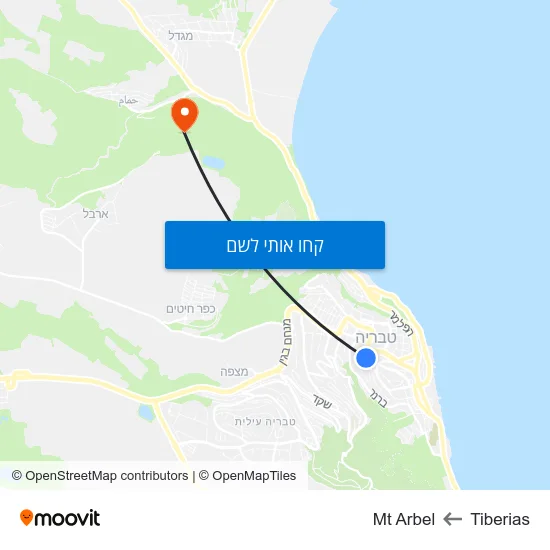 מפת Tiberias לMt Arbel