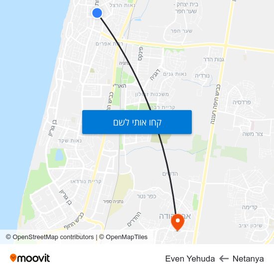 מפת Netanya לEven Yehuda