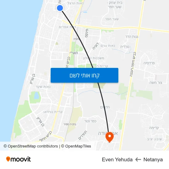 מפת Netanya לEven Yehuda