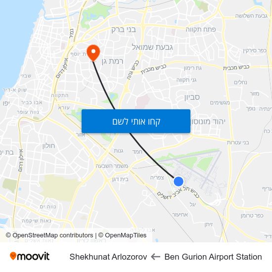 מפת Ben Gurion Airport Station לBen Gurion Airport Station