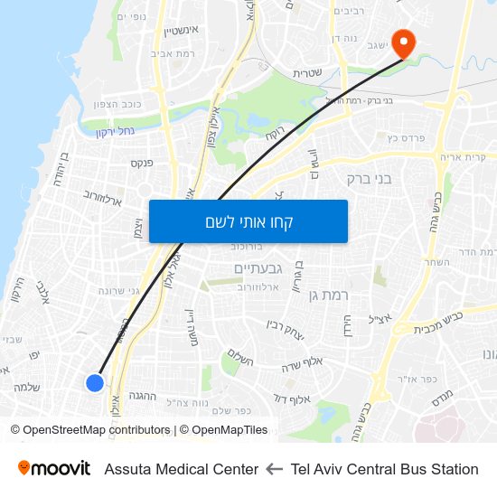מפת Tel Aviv Central Bus Station לAssuta Medical Center