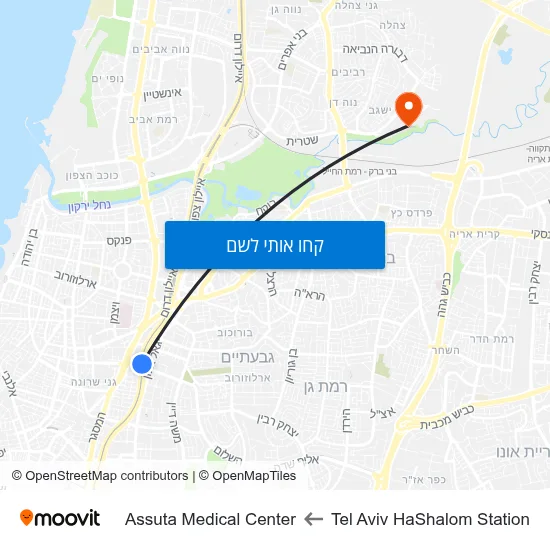 מפת Tel Aviv HaShalom Station לAssuta Medical Center