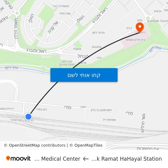 מפת Bnei Brak Ramat HaHayal Station לAssuta Medical Center