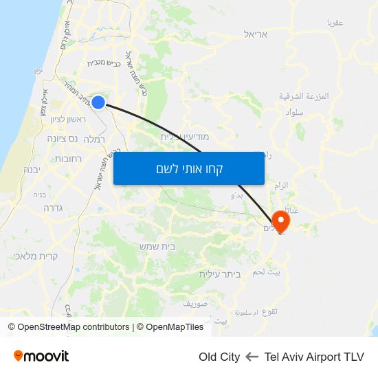מפת Tel Aviv Airport TLV לOld City