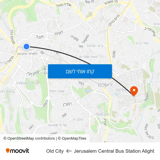 מפת Jerusalem Central Bus Station Alight לOld City