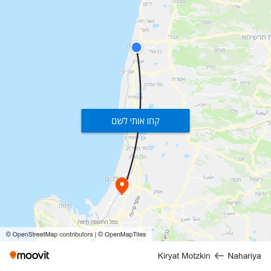 מפת Nahariya לKiryat Motzkin