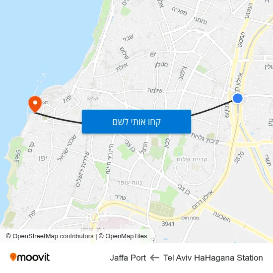 מפת Tel Aviv HaHagana Station לJaffa Port