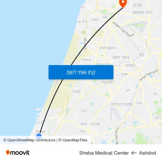 מפת Ashdod לSheba Medical Center