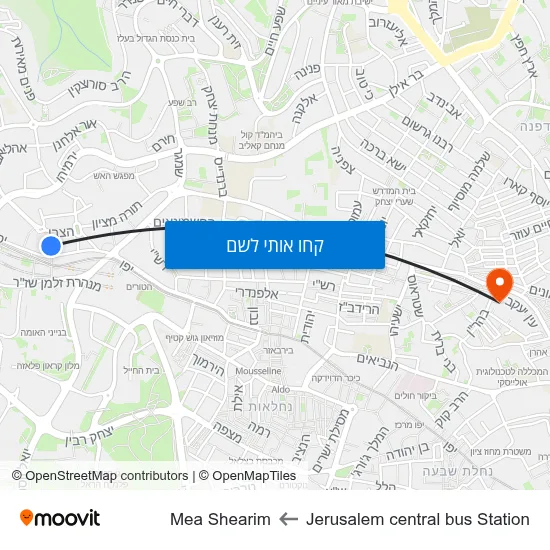 מפת Jerusalem central bus Station לMea Shearim