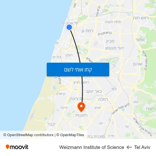 מפת Tel Aviv לWeizmann Institute of Science