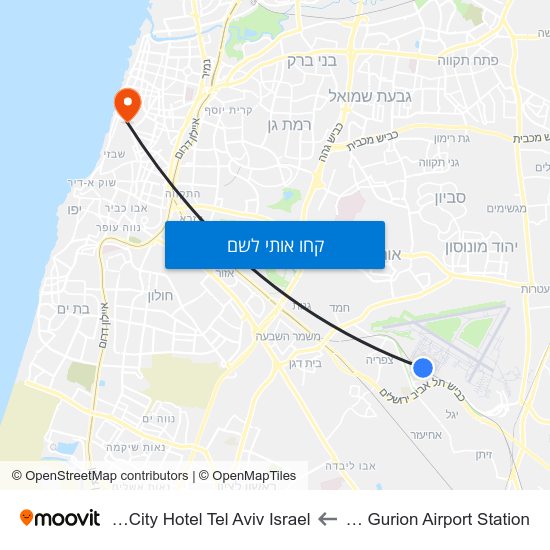 מפת Ben Gurion Airport Station לSun City Hotel Tel Aviv Israel