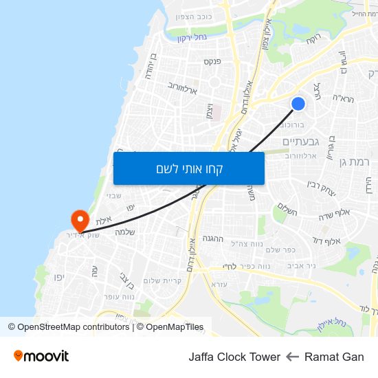 מפת Ramat Gan לJaffa Clock Tower