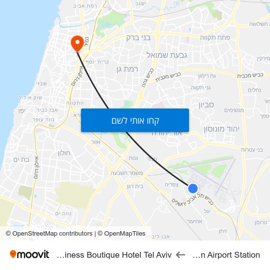 מפת Ben Gurion Airport Station לVital Hotel Business Boutique Hotel Tel Aviv