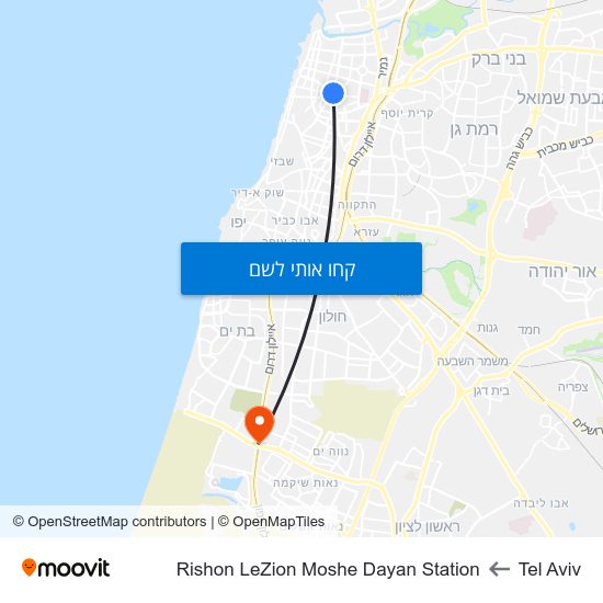 מפת Tel Aviv לRishon LeZion Moshe Dayan Station