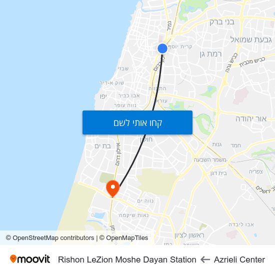 מפת Azrieli Center לRishon LeZion Moshe Dayan Station