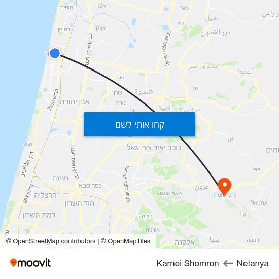 מפת Netanya לKarnei Shomron