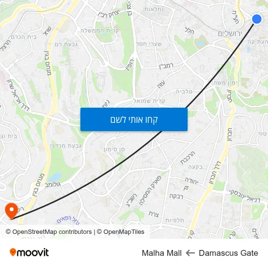 מפת Damascus Gate לMalha Mall