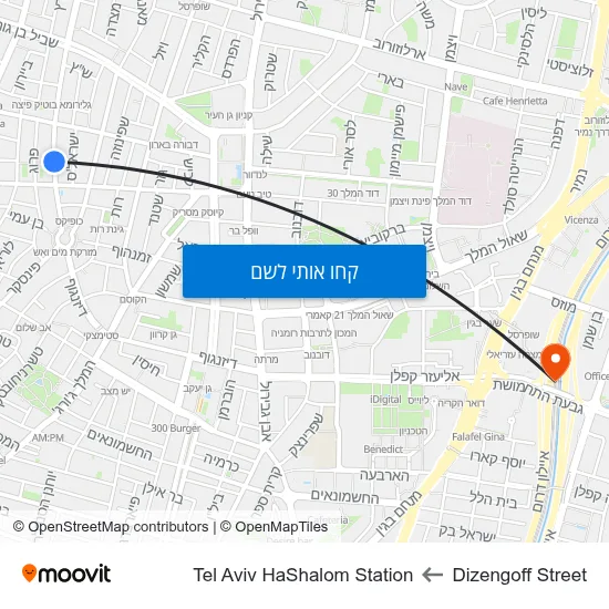 מפת Dizengoff Street לTel Aviv HaShalom Station