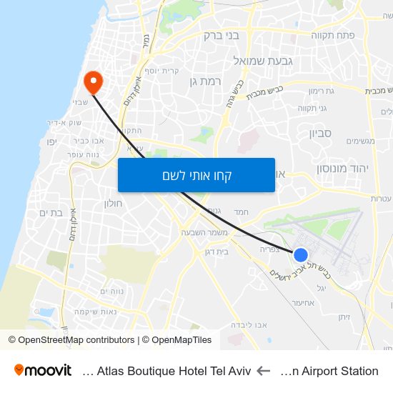 מפת Ben Gurion Airport Station לFabric Hotel an Atlas Boutique Hotel Tel Aviv