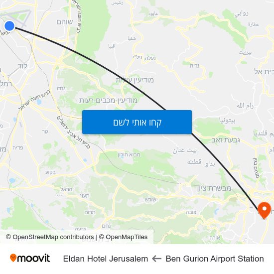 מפת Ben Gurion Airport Station לEldan Hotel Jerusalem