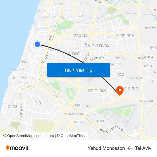 מפת Tel Aviv לYehud Monosson
