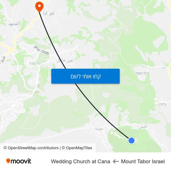 מפת Mount Tabor Israel לWedding Church at Cana