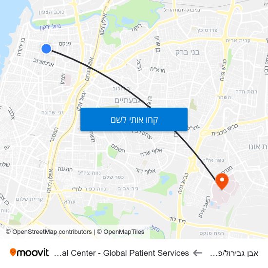 מפת אבן גבירול/פרופ' שור לSheba Medical Center - Global Patient Services