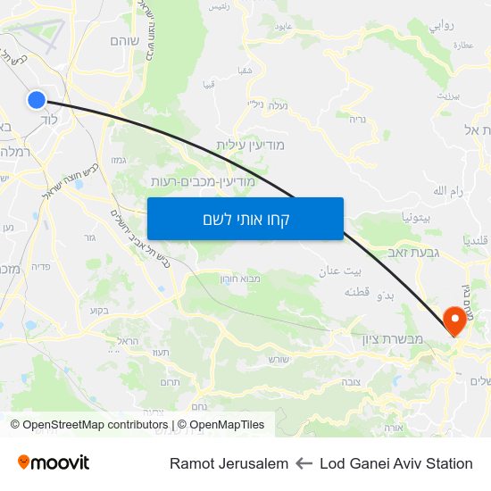מפת Lod Ganei Aviv Station לRamot Jerusalem