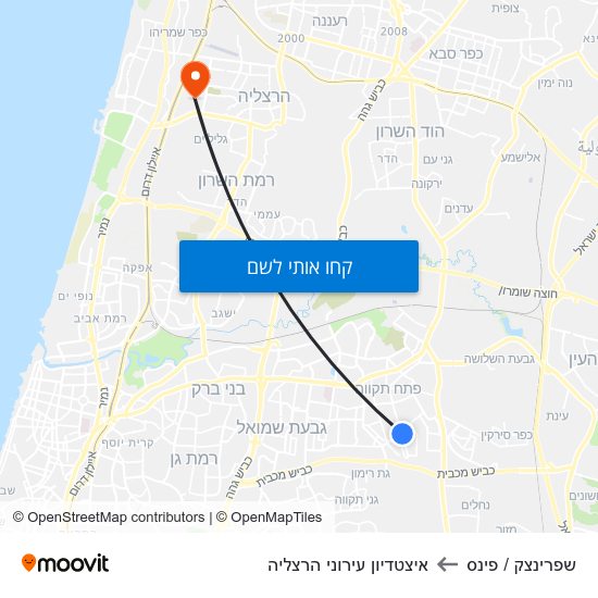 מפת שפרינצק / פינס לאיצטדיון עירוני הרצליה