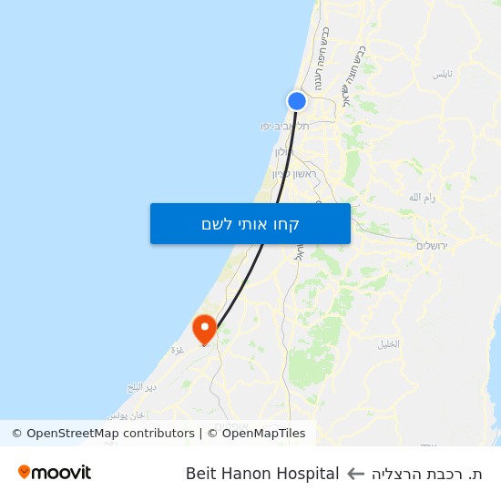 מפת תחנת רכבת הרצליה לBeit Hanon Hospital